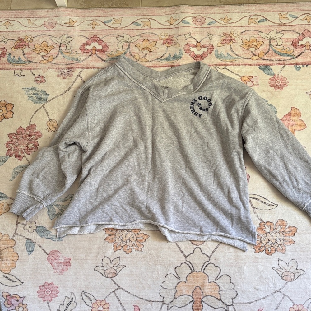 aerie Gray Crewneck Sweatshirt with 'Good Energy' Logo